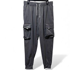 Gray Cargo Jogger Pants With Drawstring Waist & Cuffed Ankles Men's XL